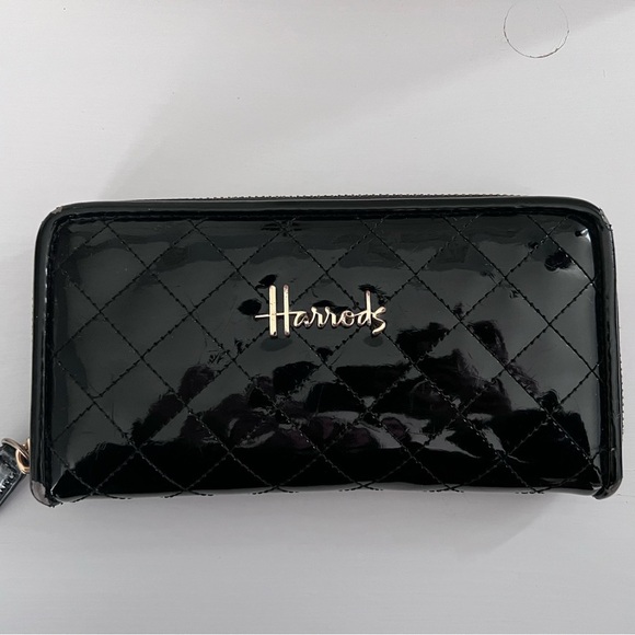 Harrods London Black Patent Leather Quilted Wallet - Picture 1 of 6